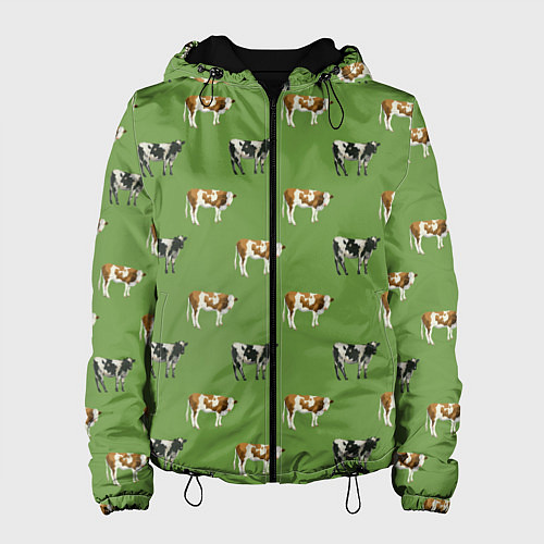 Женская куртка Живописные коровы на лугу паттерн / 3D-Черный – фото 1