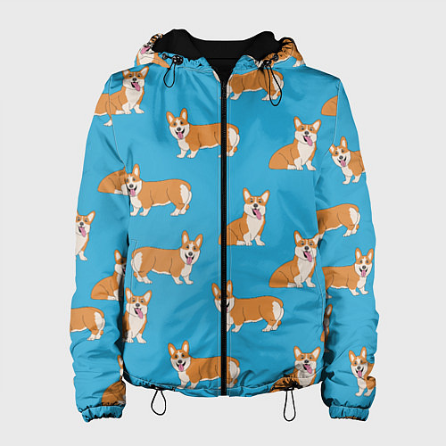 Женская куртка Счастливые корги паттерн / 3D-Черный – фото 1