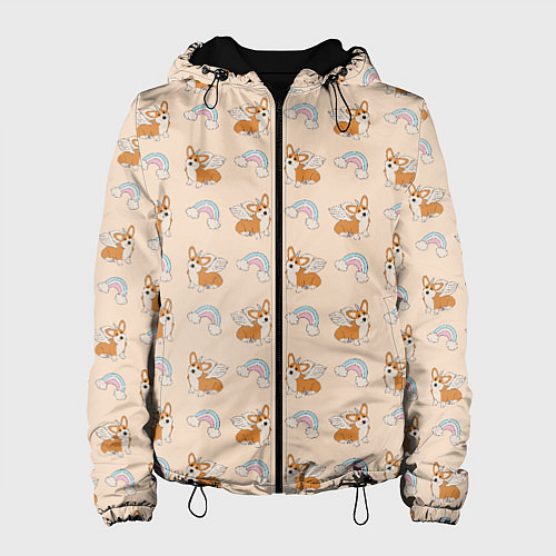 Женская куртка Корги - единороги паттерн / 3D-Черный – фото 1