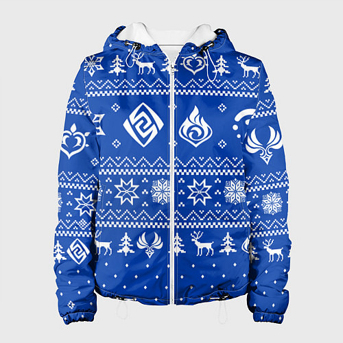 Женская куртка НОВОГОДНИЙ СВИТЕР GENSHIN IMPACT СИНИЙ / 3D-Белый – фото 1