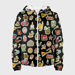 Куртка с капюшоном женская Россия и СССР паттерн, цвет: 3D-белый