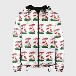 Куртка с капюшоном женская Мухоморчики красные красивые, цвет: 3D-черный