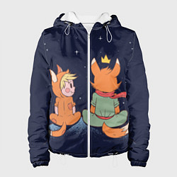 Куртка с капюшоном женская Маленький принц и лис смотрят на небо, цвет: 3D-белый