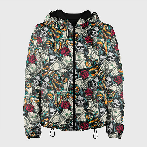 Женская куртка Смерть, Змея, Доллары, Розы / 3D-Черный – фото 1