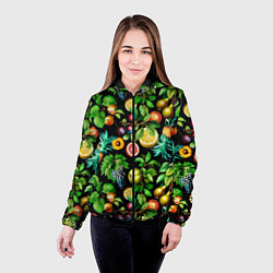 Куртка с капюшоном женская Сочные фрукты - персик, груша, слива, ананас, цвет: 3D-черный — фото 2