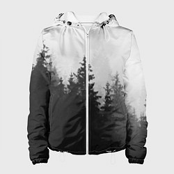 Куртка с капюшоном женская ЛЕС В ТУМАНЕ, ЧЕРНО БЕЛЫЙ ЛЕС, цвет: 3D-белый
