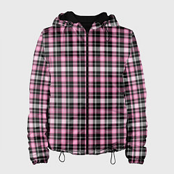 Куртка с капюшоном женская Шотландская клетка Tartan scottish роз-черно-бел, цвет: 3D-черный