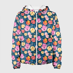 Куртка с капюшоном женская Поле цветов, цвет: 3D-белый