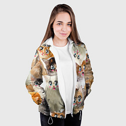 Куртка с капюшоном женская Много кошек с большими анимэ глазами, цвет: 3D-белый — фото 2