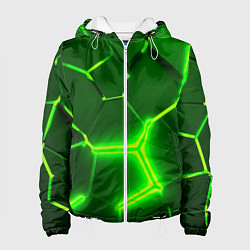 Женская куртка 3D ПЛИТЫ НЕОН NEON GREEN HEXAGON РАЗЛОМ
