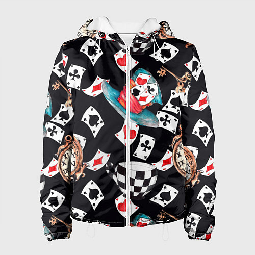 Женская куртка Алиса в стране чудес - карты / 3D-Белый – фото 1