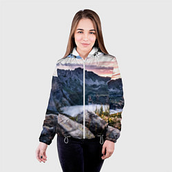Куртка с капюшоном женская Горы на закате, цвет: 3D-белый — фото 2