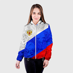 Куртка с капюшоном женская Российский герб: триколор, цвет: 3D-белый — фото 2