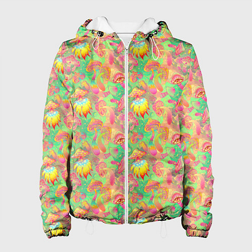 Женская куртка Магические Грибы Психоделика / 3D-Белый – фото 1