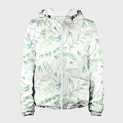 Куртка с капюшоном женская Хаос из зелёных веток и листьев, цвет: 3D-белый