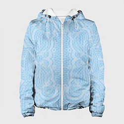 Куртка с капюшоном женская Вязаный светлый узор, абстракция Нежный голубой цв, цвет: 3D-белый