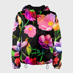 Куртка с капюшоном женская Цветочный узор Floral pattern, цвет: 3D-черный