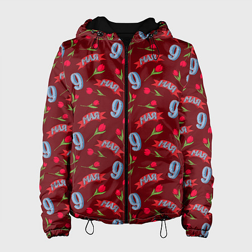 Женская куртка 9 мая, красная лента и тюльпаны / 3D-Черный – фото 1