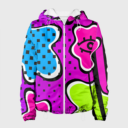 Женская куртка Яркий абстрактный узор в стиле 90х, неоновые цвета / 3D-Белый – фото 1
