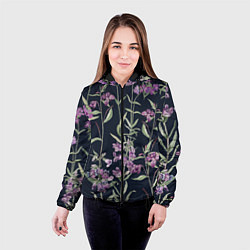 Куртка с капюшоном женская Цветы Фиолетовые, цвет: 3D-черный — фото 2