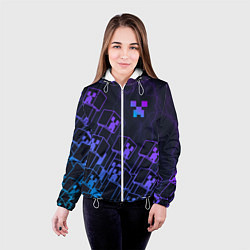 Куртка с капюшоном женская Minecraft CREEPER NEON, цвет: 3D-белый — фото 2