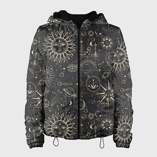 Женская куртка Небесные тела, созвездия, солнце, космос, мистика / 3D-Черный – фото 1