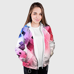 Куртка с капюшоном женская Розово-голубая абстрактная геометрия, цвет: 3D-белый — фото 2