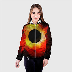 Куртка с капюшоном женская Черная дыра на красно-желтом фоне, цвет: 3D-белый — фото 2