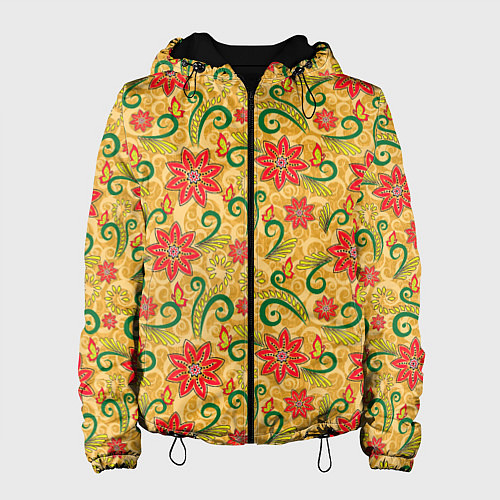 Женская куртка Оранжевая хохлома / 3D-Черный – фото 1