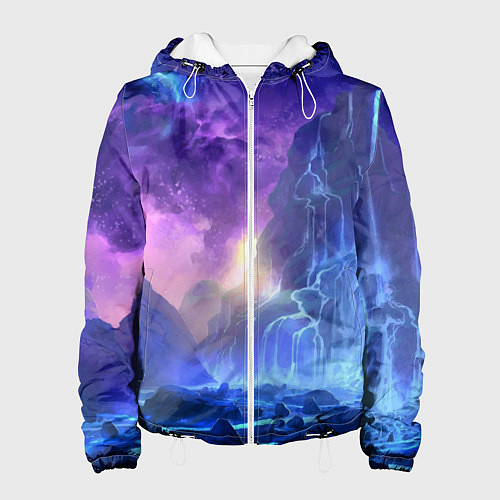 Женская куртка Фантастический пейзаж Водопад Неон / 3D-Белый – фото 1