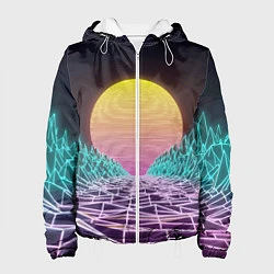 Куртка с капюшоном женская Vaporwave Закат солнца в горах Neon, цвет: 3D-белый