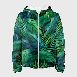 Куртка с капюшоном женская Green plants pattern, цвет: 3D-белый
