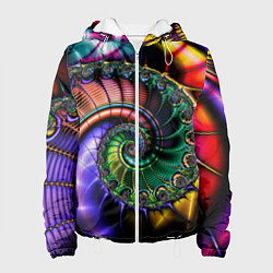 Куртка с капюшоном женская Красочная фрактальная спираль Colorful fractal spi, цвет: 3D-белый