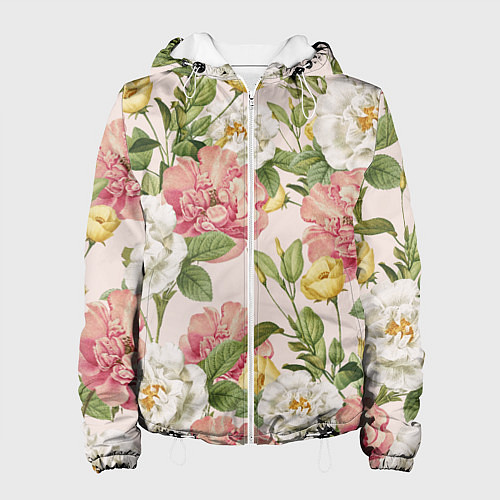 Женская куртка Цветы Английские Розы / 3D-Белый – фото 1
