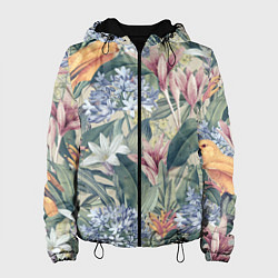 Куртка с капюшоном женская Цветы Лилии и Агапантус, цвет: 3D-черный
