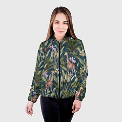 Куртка с капюшоном женская Цветы Безвременники и Жирафы, цвет: 3D-черный — фото 2