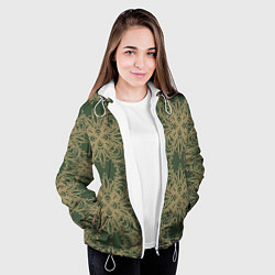 Куртка с капюшоном женская Зелено-золотой фрактальный узор, цвет: 3D-белый — фото 2
