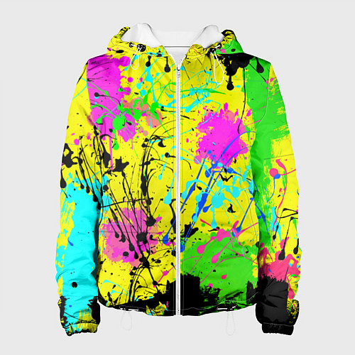Женская куртка Абстрактная картина в разноцветный неоновых тонах / 3D-Белый – фото 1