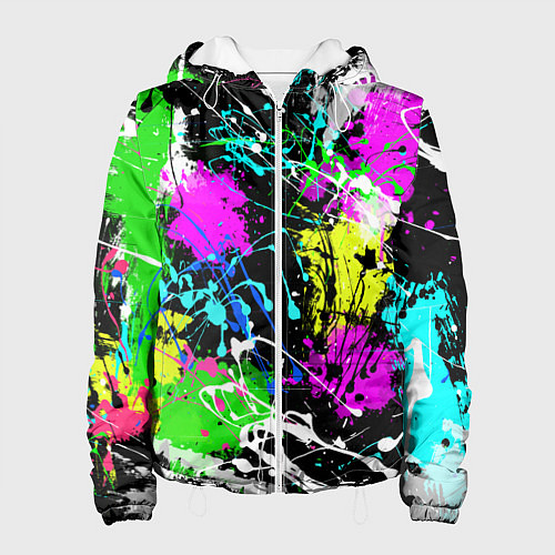 Женская куртка Разноцветные пятна краски на черном фоне / 3D-Белый – фото 1