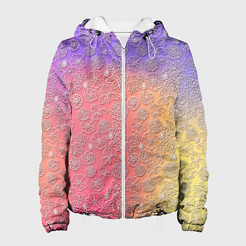 Женская куртка Белые цветы на цветном фоне / 3D-Белый – фото 1