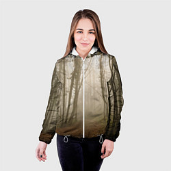 Куртка с капюшоном женская Туманный лес на восходе, цвет: 3D-белый — фото 2