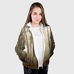 Куртка с капюшоном женская Туманный лес на восходе, цвет: 3D-белый — фото 2