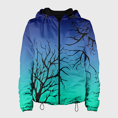Женская куртка Черные абстрактные ветки деревьев на сине-зеленом / 3D-Черный – фото 1