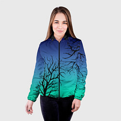Куртка с капюшоном женская Черные абстрактные ветки деревьев на сине-зеленом, цвет: 3D-черный — фото 2