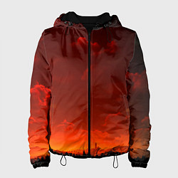 Куртка с капюшоном женская Облака перед восходом солнца, цвет: 3D-черный