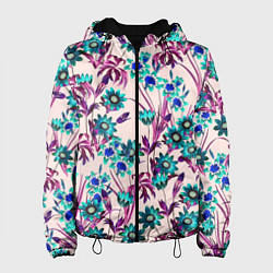 Куртка с капюшоном женская Цветы Летние Фиолетовые Рудбеки, цвет: 3D-черный