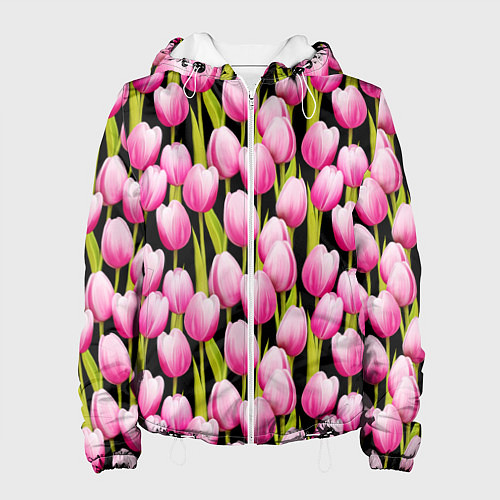 Женская куртка Цветы Розовые Тюльпаны / 3D-Белый – фото 1
