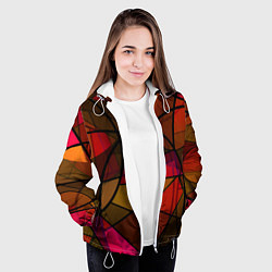Куртка с капюшоном женская Абстрактный узор в оранжево-красных тонах, цвет: 3D-белый — фото 2