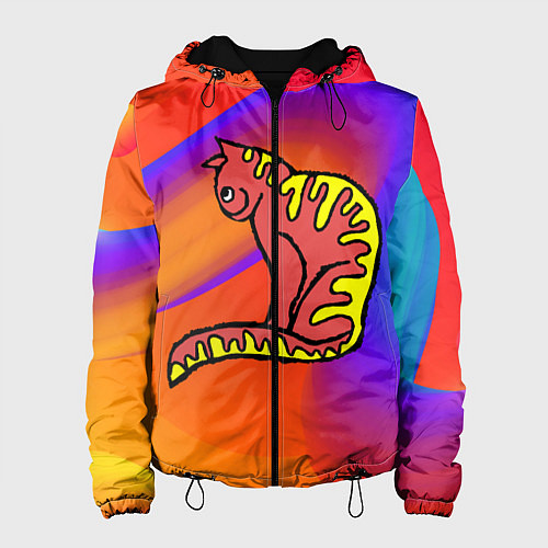 Женская куртка Красно - желтый кот / 3D-Черный – фото 1
