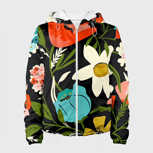Женская куртка Яркие цветы на фоне тёмной летней ночи / 3D-Белый – фото 1